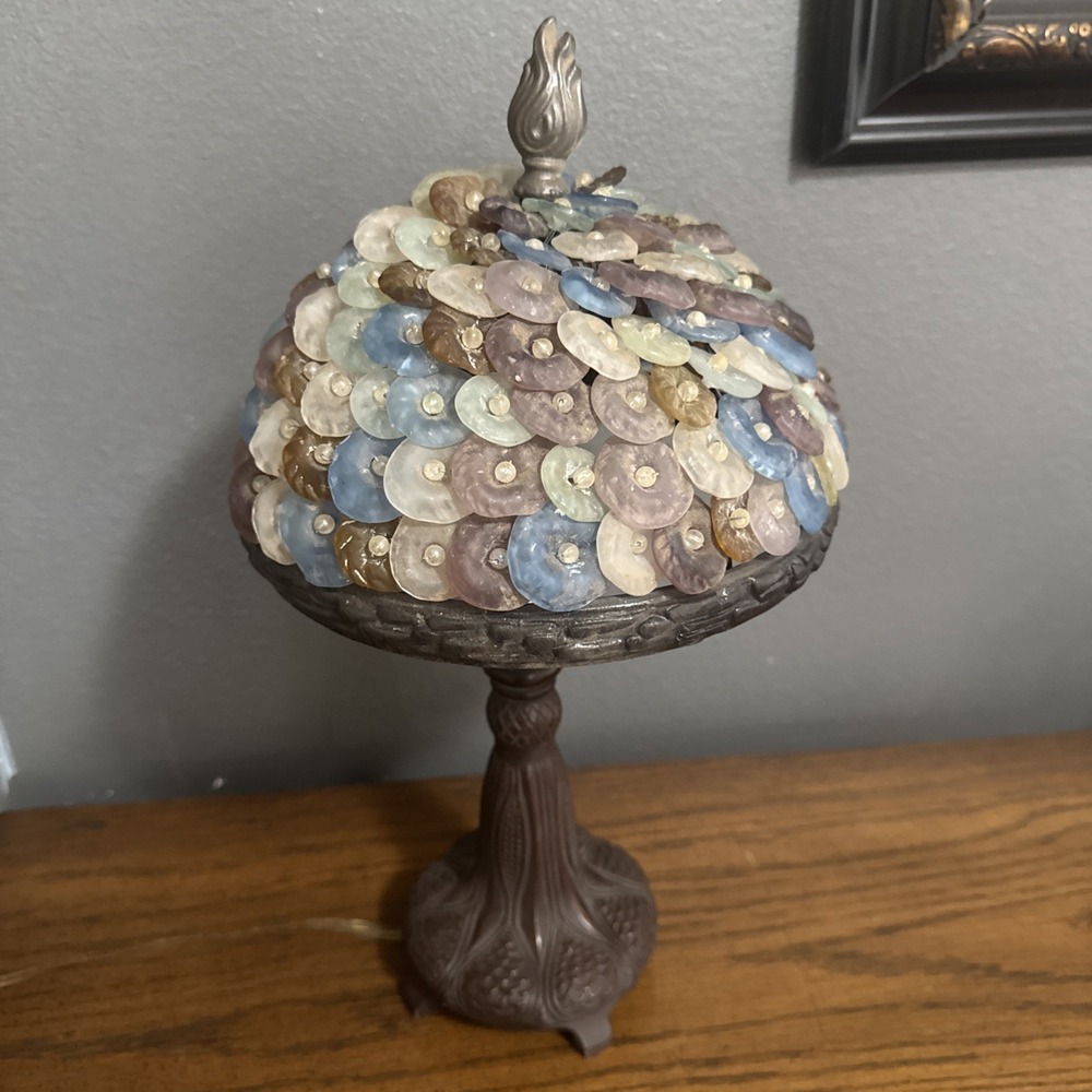 Antique Floral Brown Gilt Tiffany Lamp w/ Murano Glass Flower Shade 16"